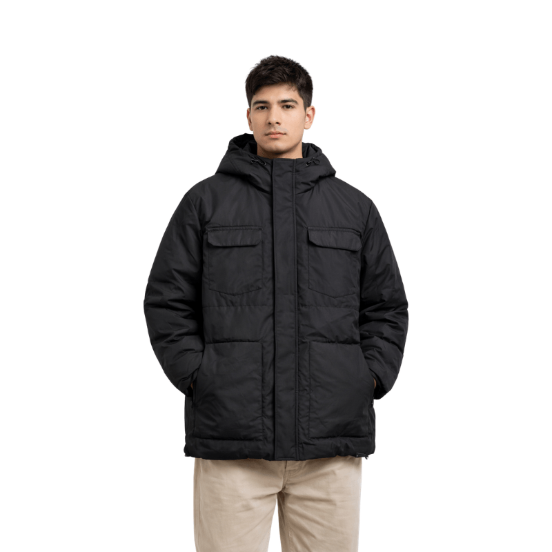 Campera Refill Abrigo Con Capucha Negro Hombre