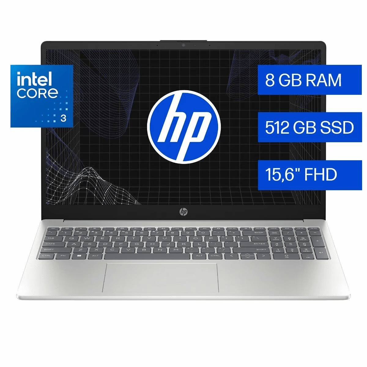 Notebook HP 15-fd0331la, Intel Core 3, 8 GB RAM, 512 GB SSD, 15.6" FHD, Windows 11 Home